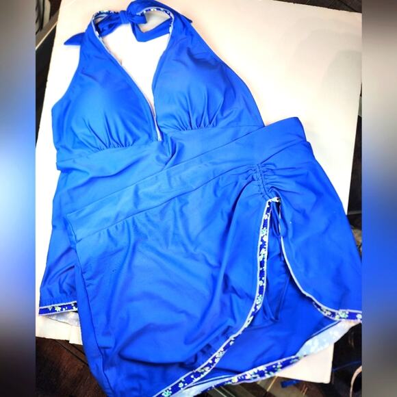 New Blue Plus Size Swim Dress Swimsuit Slimming Bathing Suit 062 Halter Style 3X - Picture 1 of 10